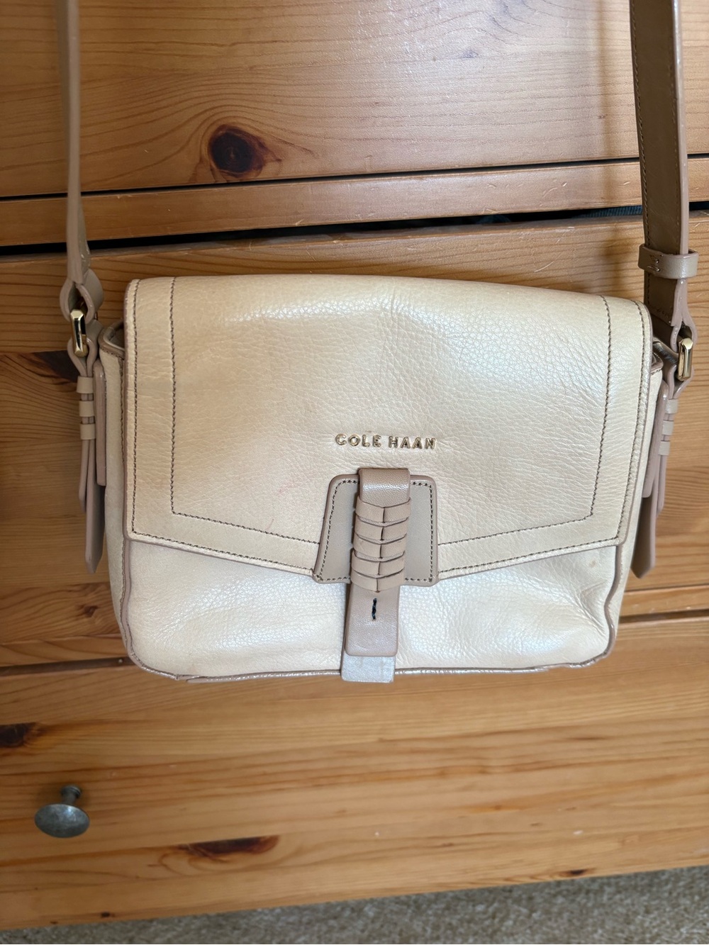 Cole Haan Pebbled Leather Crossbody in Light Beige